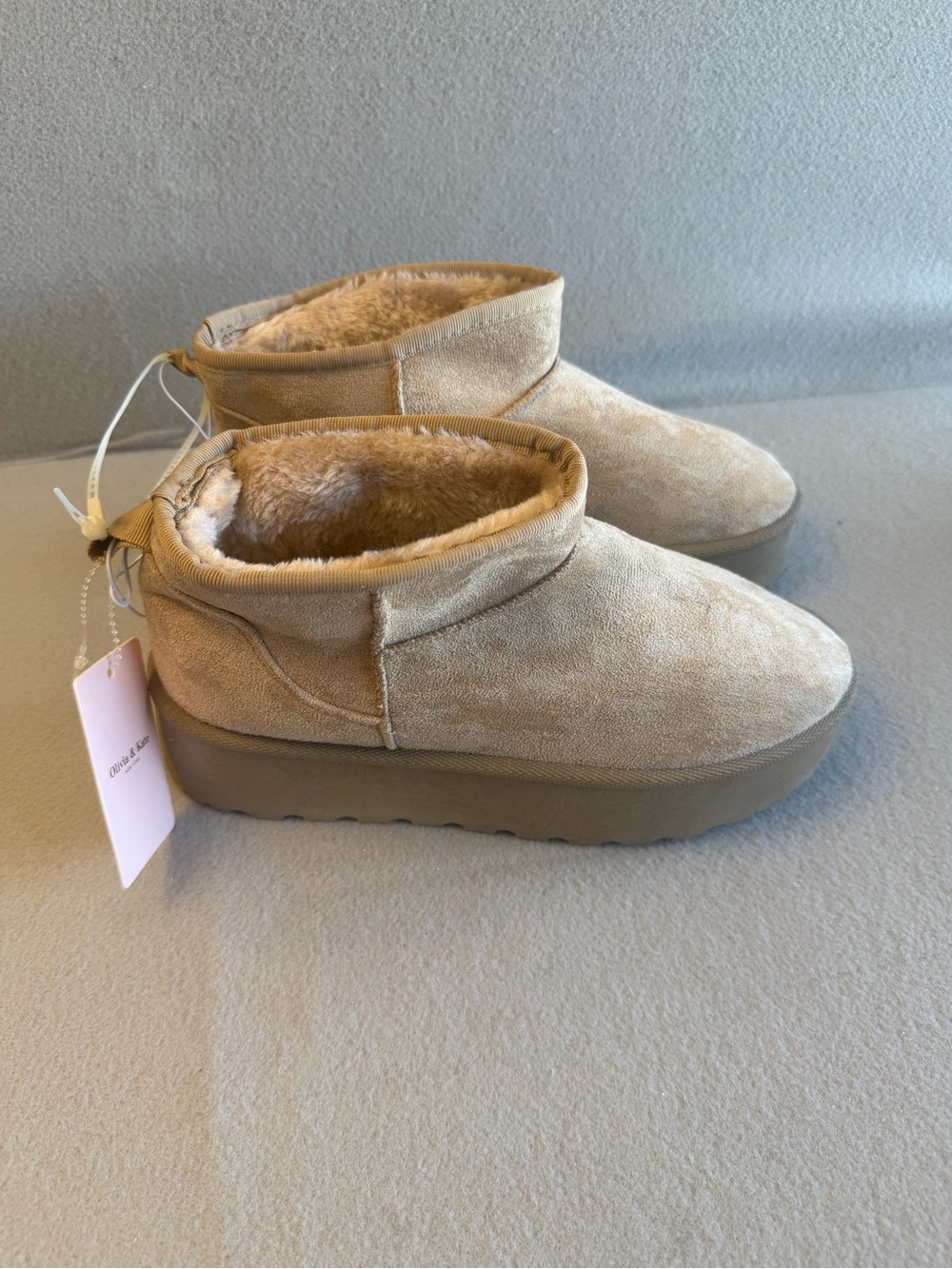 Olivia &Kate Plush-Lined Ankle Booties in Sand 10